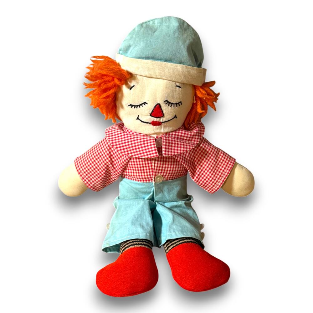 Vintage Reversible Raggedy Andy Awake Asleep Rag Doll 16 Inch Handmade Style - Picture 3 of 6